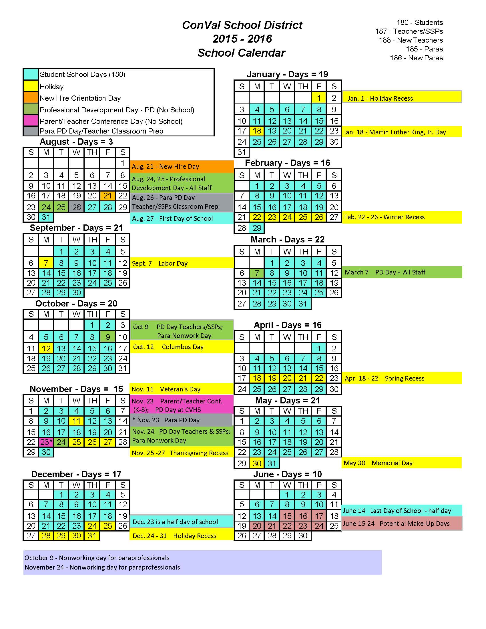 1516 School Calendar Peterborough Elementary School